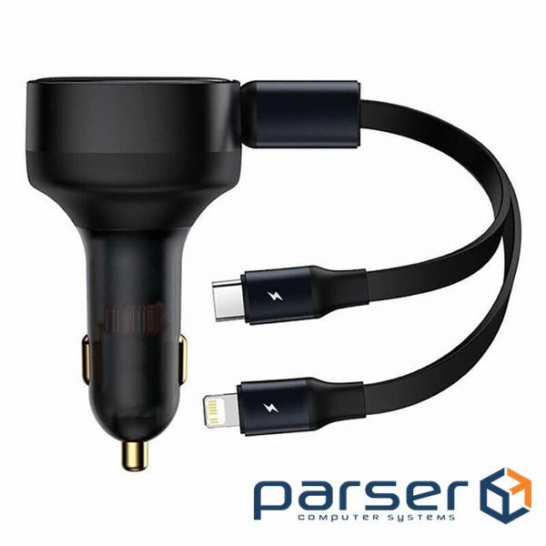 Автомобільне ЗУ Baseus Enjoyment Retractable 2-in-1 Type-C + Type-C 33W black (C00035500111-00)