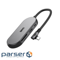 Концентратор Armorstandart Angle USB-C to HDMI 4K, RJ45, PD, 2USB, SD, microSD Grey (ARM86022)