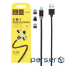 Дата кабель USB 2.0 AM to Lightning + Micro 5P + Type-C magnetic black Denmen (DN-D09E-BK)