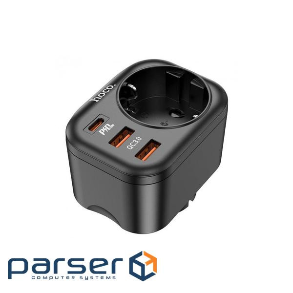 Мережевий фільтр HOCO NS3 на 1 розетку + 2 USB + USB-C, 20W, 220В, Black (HOCO NS3B) , Black (HOCO NS3B)
