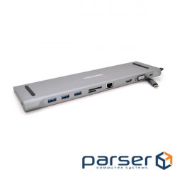 Port replicator VEGGIEG USB-C to USB3.0x3/HDMI/VGA/jack3.5/SD/TF/RJ45/PD (TC10)