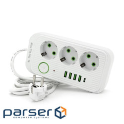 Фільтр мережі F09U, 3 розетки EU + 4 USB + 1PD, кнопка включення з індикатором, 2 м, 3х (F09U-White) (F09U-White)