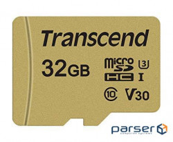 Memory card TRANSCEND microSDHC 500S 32GB UHS-I U3 V30 Class 10 + SD-adapter (TS32GUSD500S)