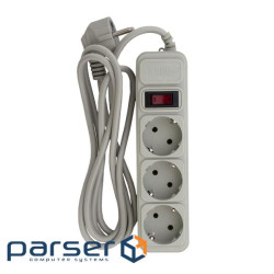 Network filter 1.8 m, Patron, Beige, 3 sockets, 10A, up to 2.5 kW, switch, ground (SP-1035-GR 1.8m )