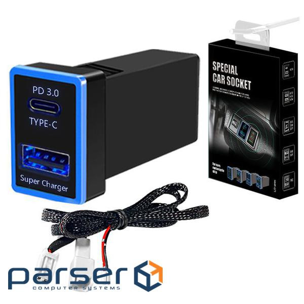 АЗУ врізне 60W-D01T03-С, PD+QC, Type-C: 30W, USB: 30W, LED підсвічування, комплект дротів з роз&apos &apos