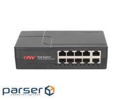 8ми портовий Smart PoE комутатор ONV-H1108PEBS, 8хРоЕ 100Мбіт + 2хUplink 100Мбіт, IEEE802.3af / at,