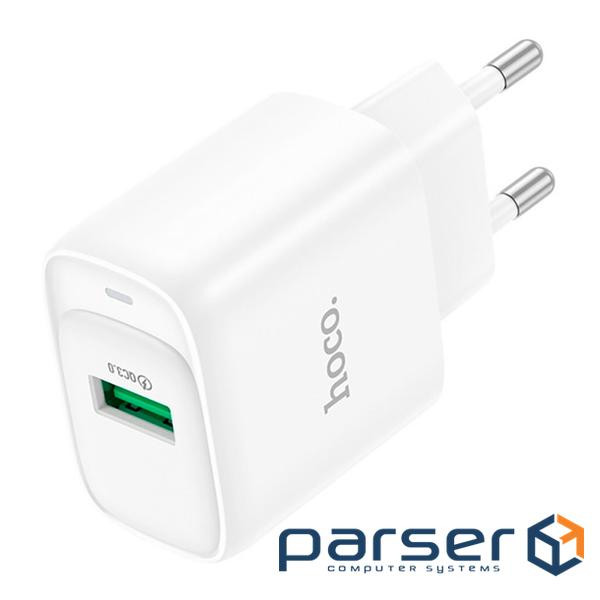 Мережевий зарядний пристрій HOCO C140A Smart single port QC3.0 charger (EU) White (6942007627795)