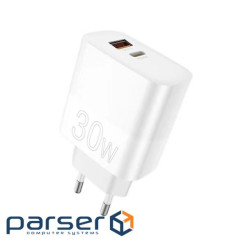 Зарядний пристрій WUW C208 1xUSB-C PD30W + 1xUSB QC3.0 18W White (6972573333417)