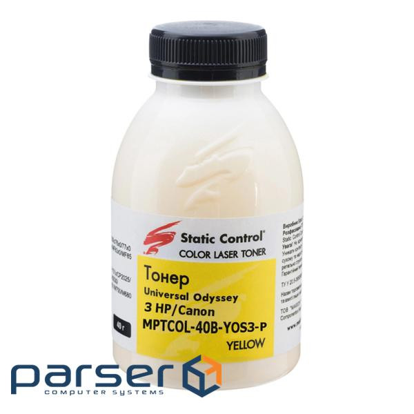 Тонер HP/Canon MPTCOL OS3 40г yellow (фасовка) Static Control (MPTCOL-40B-YOS3-P)