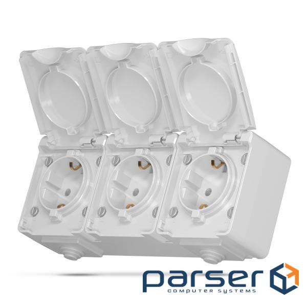 IP65 Розетка зовнішня потрійна із заземленням сіра VIDEX BINERA (VF-BNW23G-G) VIDEX BINERA (VF-BNW23G-G)