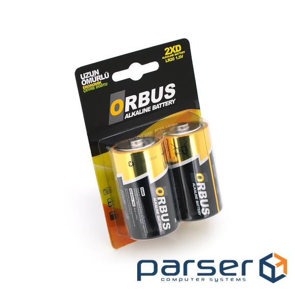 Батарейка лужна Orbus D-R20, 2 штуки у блістері, ціна за блістер (ORB / D-R20) (ORB / D-R20)