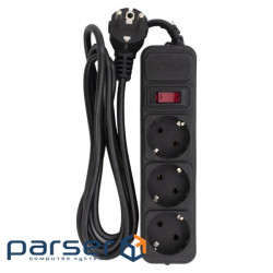 Фільтр мережевий 1.8 м, Patron, Black, 3 розетки, 10А, до 2.5 кВт, вимикач, заземле (EXT-PN-SP-1032) (EXT-PN-SP-1032)