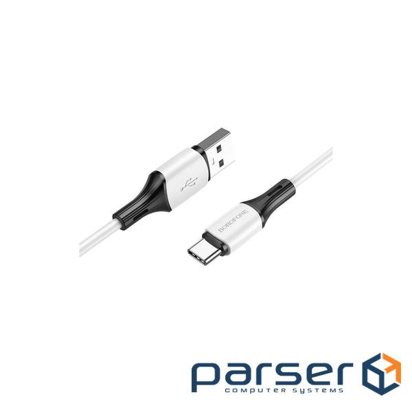 Кабель BOROFONE BX79 USB to Type-C 3A, 1m, silicone, silicone connectors, White (6974443384796)