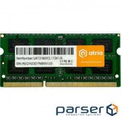 Memory module ATRIA SO-DIMM DDR3 1600MHz 8GB (UAT31600CL11SK1/8)