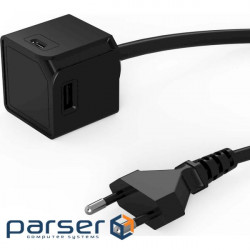 Зарядний пристрій ALLOCACOC USBcube Original 2xUSB-A, 2xUSB-C, 15W, cable 1.5m (10467BK/EUACMC)