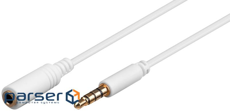 Кабель аудіо-подовжувач Jack 3.5mm 4pin M/F 0.5m,AWG28 AUX Cu Gold 1:1,білий (75.06.2359-50) (75.06.2359-50)