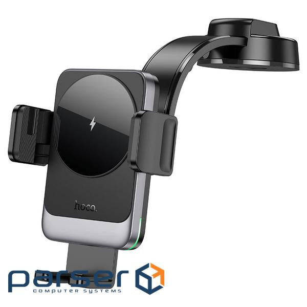 Автоутримувач HOCO HW14+ Wireless Charging 15W, кріплення на торпеду, затискач 55-90мм, Black, Box , Black, Box