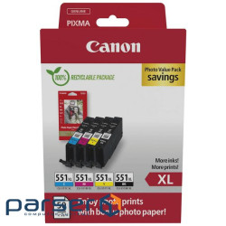 Картридж Canon CLI-551Multipack (BK,C,M,Y) XL +Paper (6443B008)