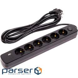 Мережевий фільтр PowerPlant 5м, 3x0.75мм2, 6 розеток, 1xUSB, 2xType-C, євро, 100% мідь (Y (EX610679)