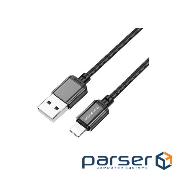 Кабель BOROFONE BX87 USB to iP 2.4A,1m, nylon, aluminum connectors, Black (6974443389005)