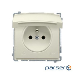 Розетка электрическая Basic с заземлением French с крышкой IP44, бежевая (BMGZ1B.01/12)