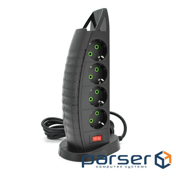 Мережевий фільтр F14, 8 розеток EU+3 USB+Type-C, кнопка включення з індикатором, 2 м, 3х (F14-Black) (F14-Black)