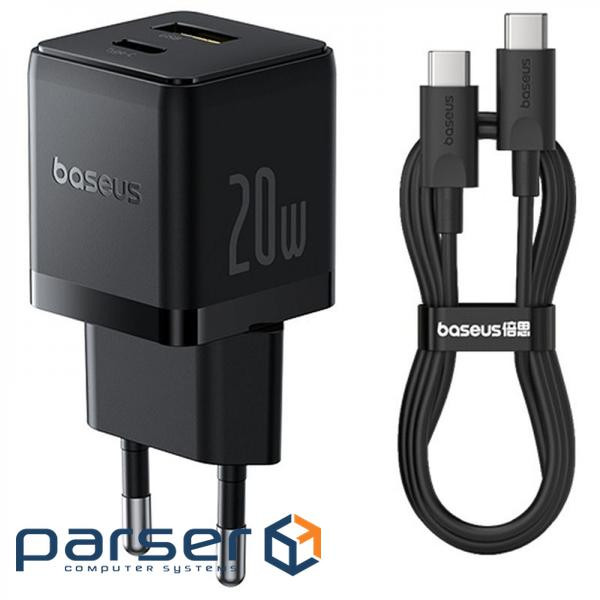 Wall Charger Baseus Palm Fast Charger Type-C+USB 20W (With Cable Type-C to Type-C (P10111608113-01)