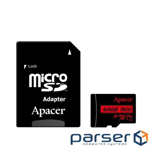 Карта пам'яті MicroSDHC 64GB UHS-I Class 10 Apacer + SD adapter (AP64GMCSX10UB-R)