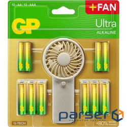 Батарейка Gp AA * 12 + AAA * 12 Ultra Alcaline + fan (4891199233982)