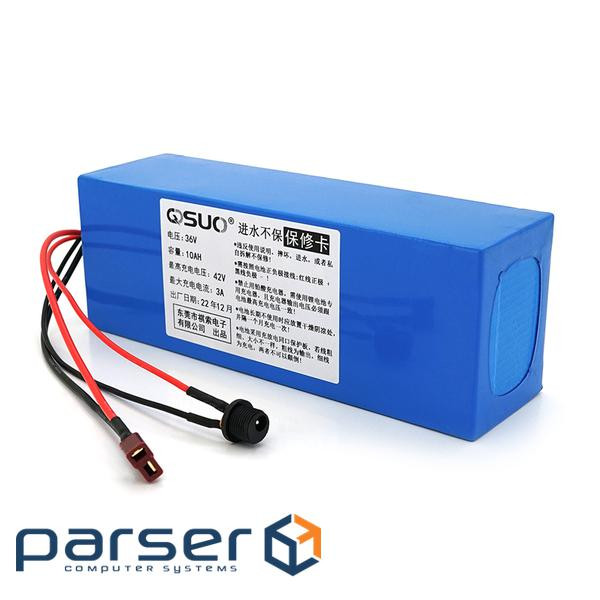 Акумуляторна батарея літієва QiSuo 36V 10A з елементами Li-ion 18650, DC: 5.5x2.1мама + ро (QS-3610) (QS-3610)