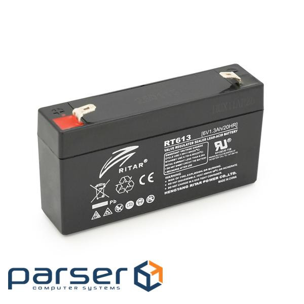Акумуляторна батарея AGM RITAR RT613, Black Case, 6V 1.3Ah (97х24х 52 (58) ) Q20 (RT613B)